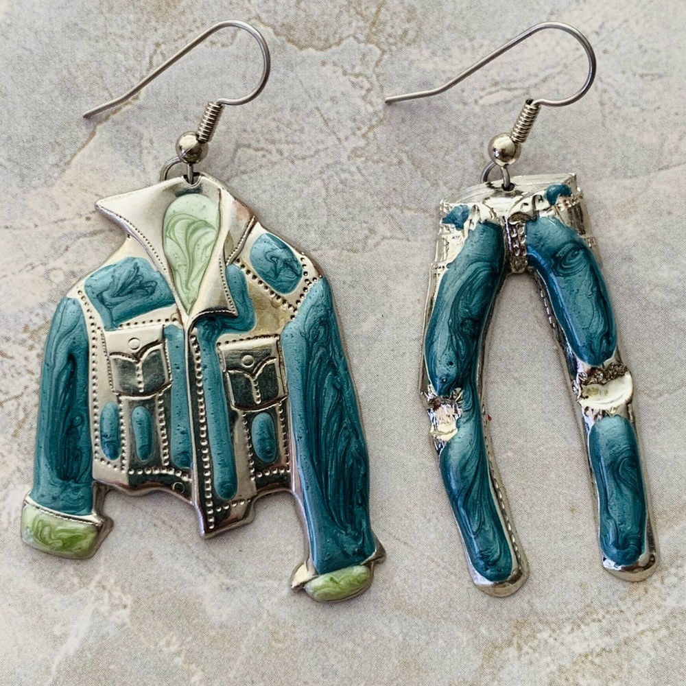 Vintage Denim Jacket and Jeans Vintage Metal Earrings - Picture 1 of 6